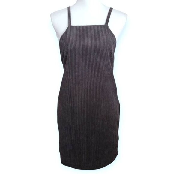 VERY J GRAY CORDEROY OVERALL DRESS SZ.L GUC. - Picture 1 of 9